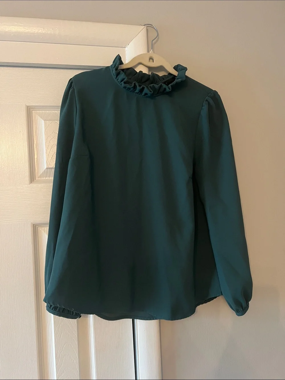 J Crew Ruffled High-Neck Long-Sleeve Blouse - Teal